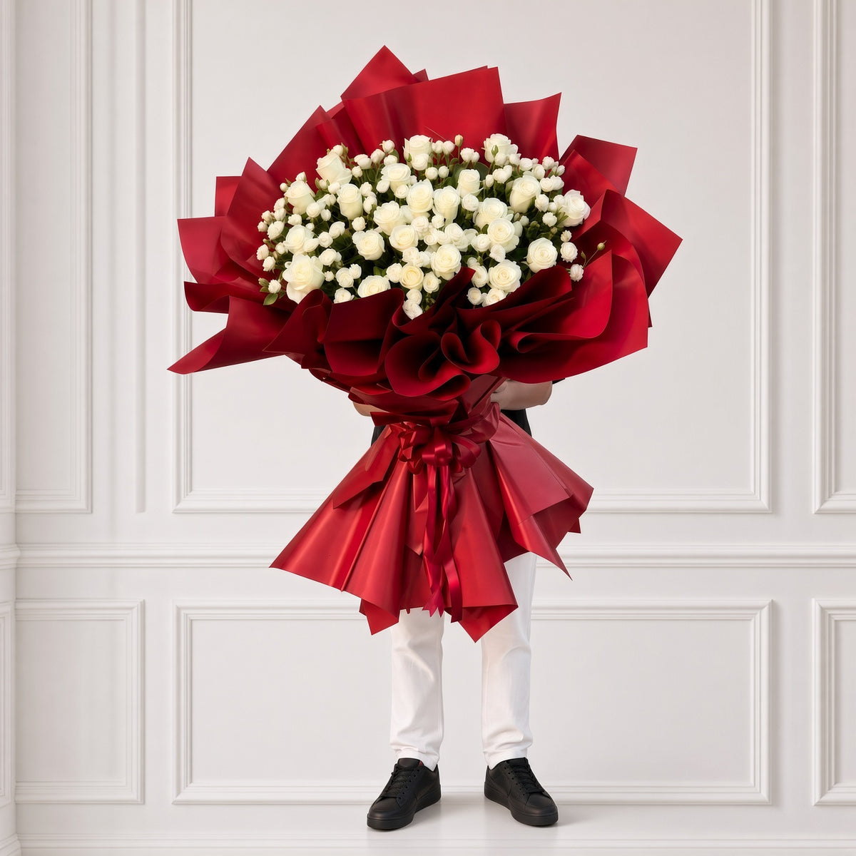 White Baby Rose Crimson Wrap