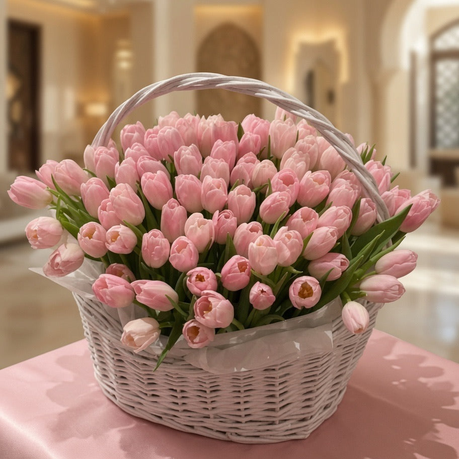 Pink Tulip Basket (50pcs)