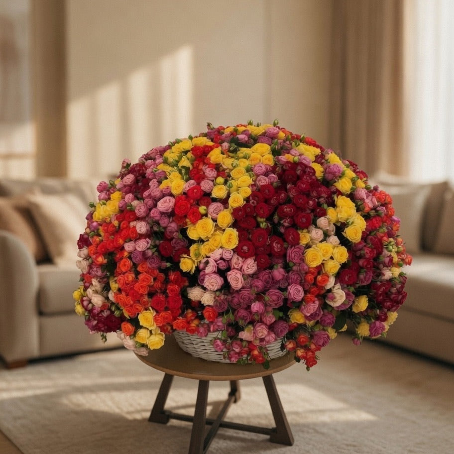 The Kaleidoscope Romance – Grand Multi-Color Spray Rose Basket