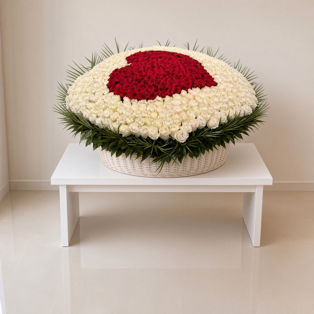 Red Heart & White Rose Basket