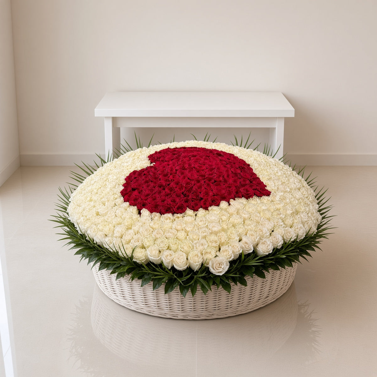 Red Heart & White Rose Basket