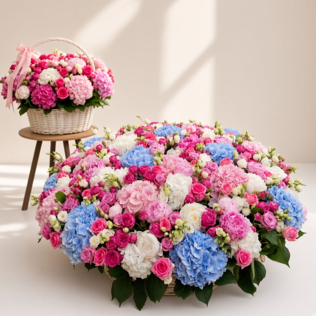 The Grand Pastel Symphony – Ultra-Luxury Mixed Floral Basket